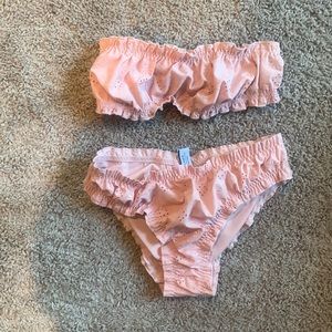 & Other Stories swim suit with removable straps. Light pink eyelet pattern.